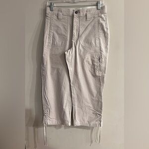 Women’s Gray & White Striped Cargo Ruched Detail Side Tie Cropped Pants Size M